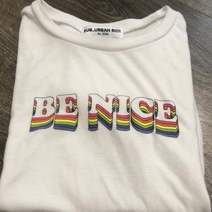 White SUBURBAN RIOT tee girls size Large BE NICE